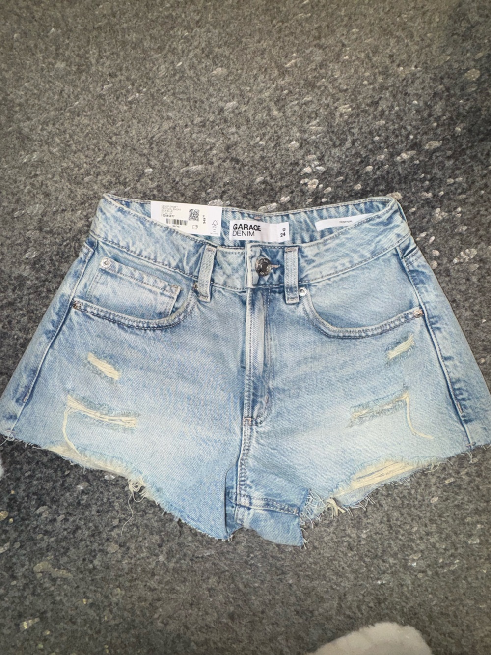 Garage Light Wash Ripped Denim Festival Shorts - Light Blue